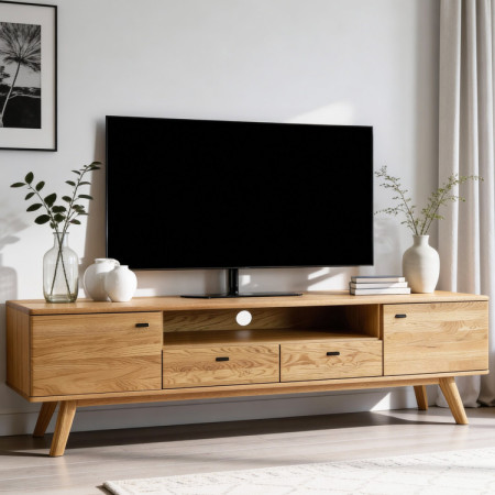 Massive TV-Kommode Eiche auf Beinen 200 cm breit