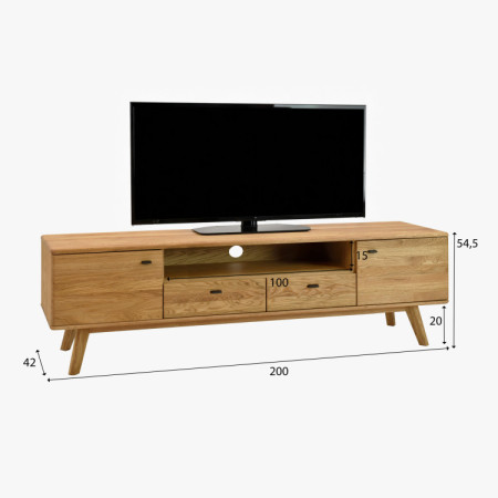 Massive TV-Kommode Eiche auf Beinen 200 cm breit