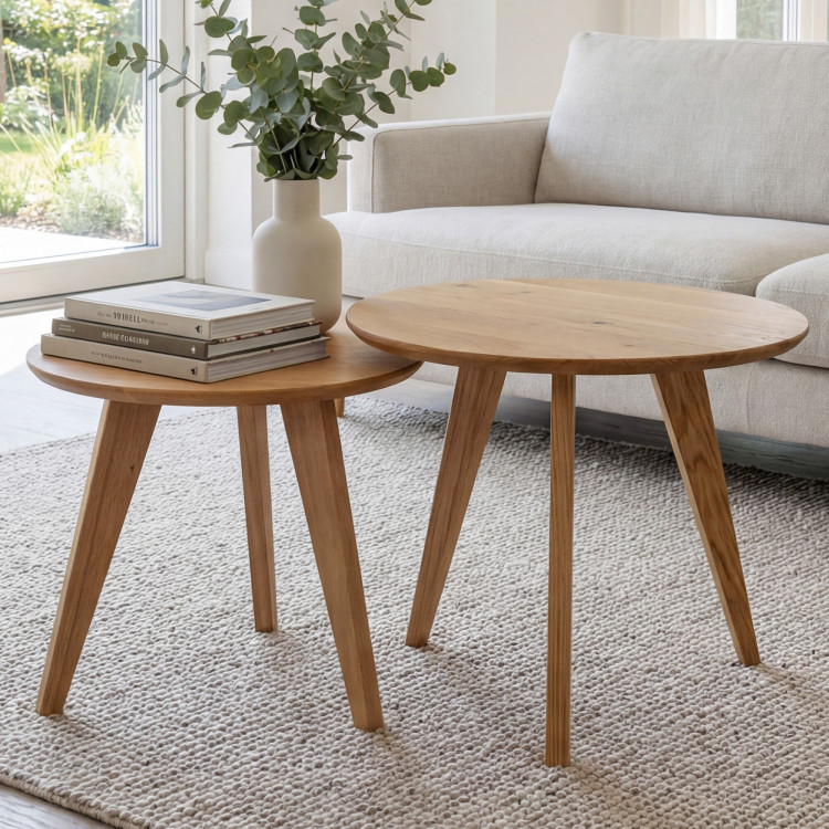 Set runder Massiv-Eichen-Tische, Typ 26