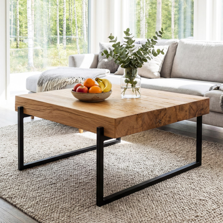 Konferenztisch aus Eichenbalken mit Metallbeinen 60 x 60 cm