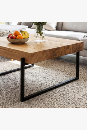 Konferenztisch aus Eichenbalken mit Metallbeinen 60 x 60 cm 2