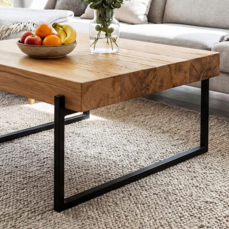 Konferenztisch aus Eichenbalken mit Metallbeinen 60 x 60 cm