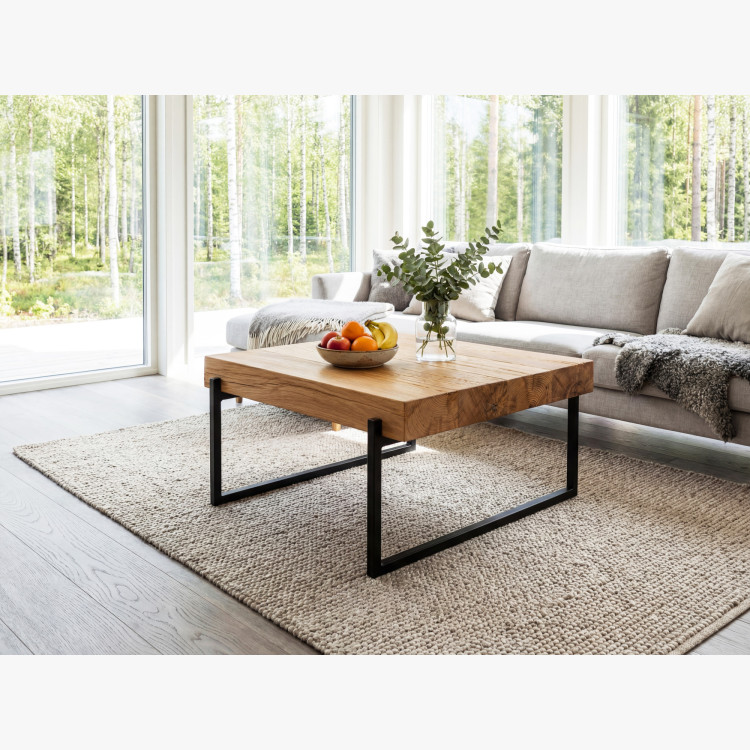 Konferenztisch aus Eichenbalken mit Metallbeinen 60 x 60 cm