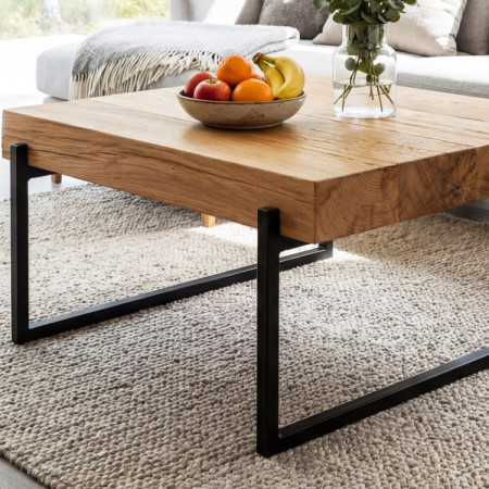 Konferenztisch aus Eichenbalken mit Metallbeinen 60 x 60 cm