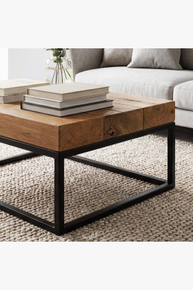 Konferenztisch aus Eichenbalken mit Metallbeinen 40 x 40 cm 2