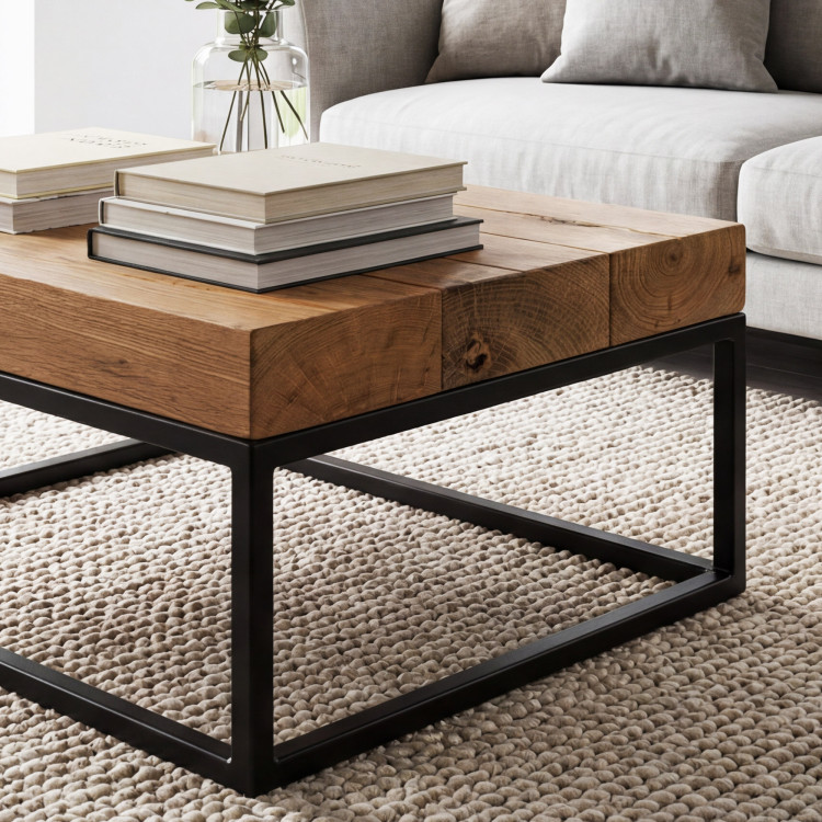 Konferenztisch aus Eichenbalken mit Metallbeinen 40 x 40 cm