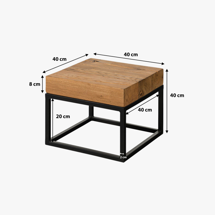 Konferenztisch aus Eichenbalken mit Metallbeinen 40 x 40 cm