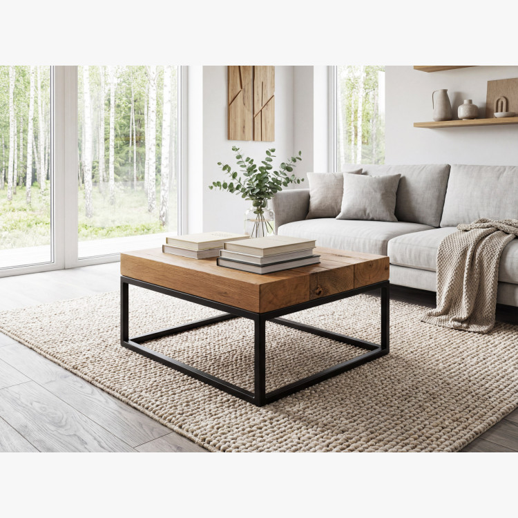 Konferenztisch aus Eichenbalken mit Metallbeinen 40 x 40 cm