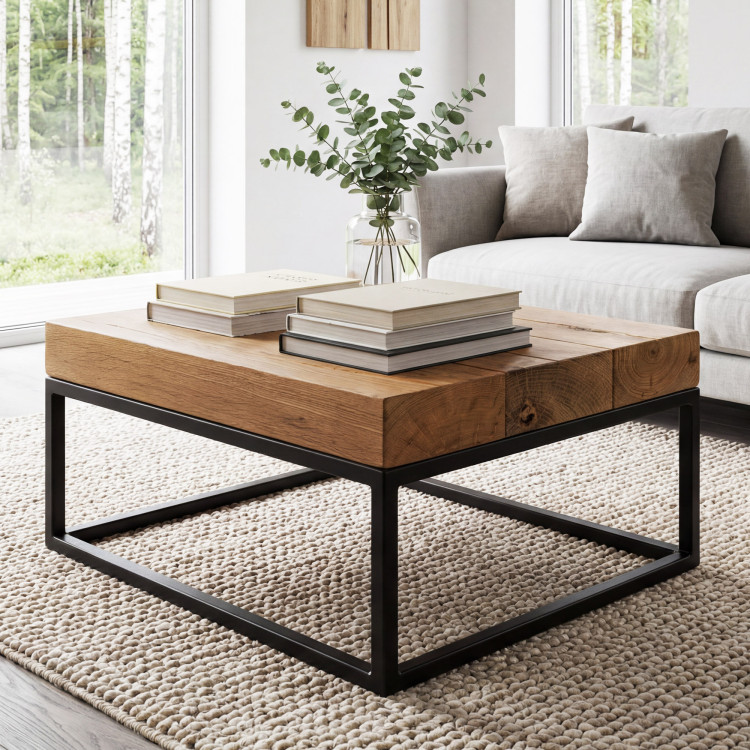 Konferenztisch aus Eichenbalken mit Metallbeinen 40 x 40 cm