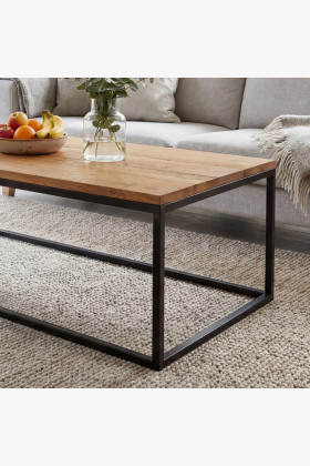 Eiche Couchtisch mit Metallbeinen 100 x 60 cm 2