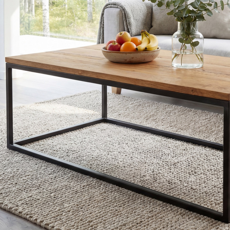 Eiche Couchtisch mit Metallbeinen 100 x 60 cm