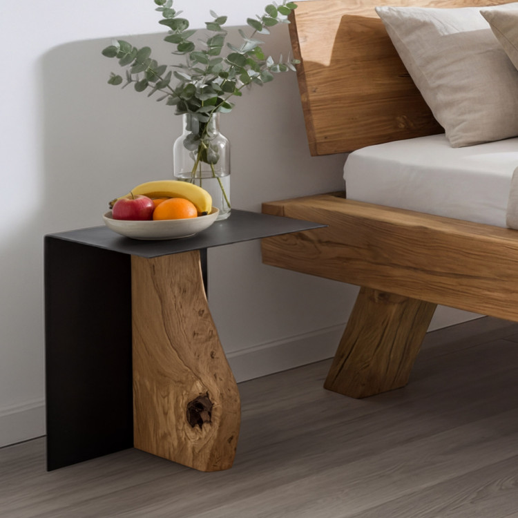 Beistelltisch Metall mit Eichenplatte 30 x 33 cm