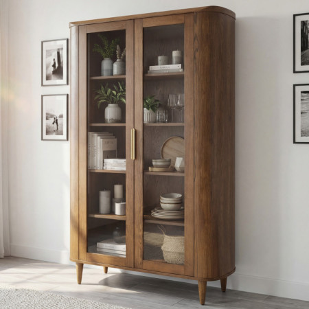 Zweiflügelige Glastürvitrine in Nussbaumfarbe