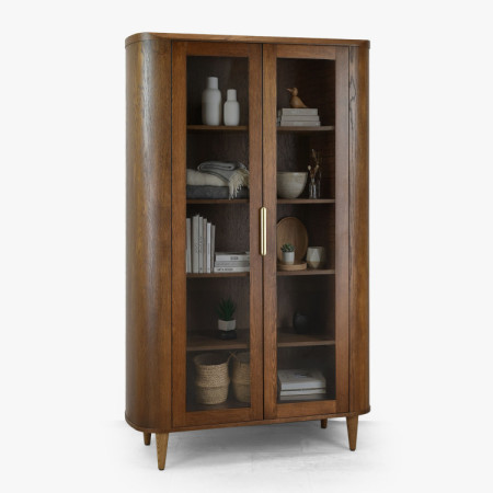 Zweiflügelige Glastürvitrine in Nussbaumfarbe