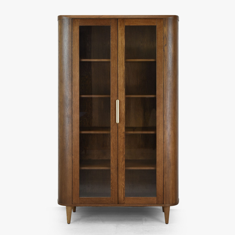 Zweiflügelige Glastürvitrine in Nussbaumfarbe