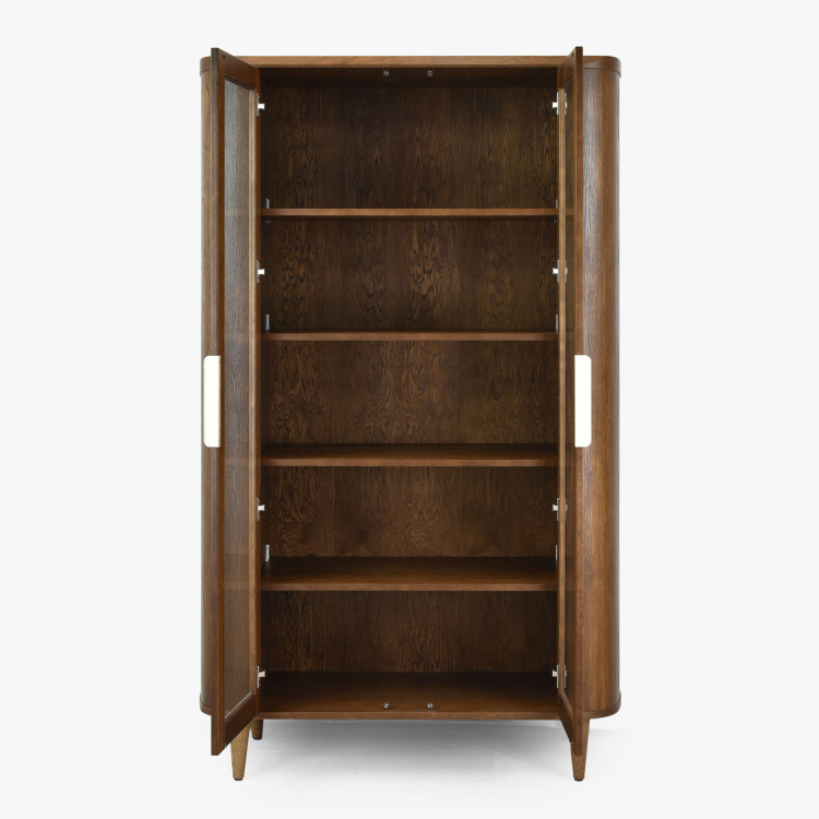 Zweiflügelige Glastürvitrine in Nussbaumfarbe