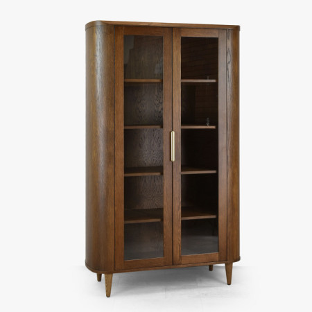 Zweiflügelige Glastürvitrine in Nussbaumfarbe