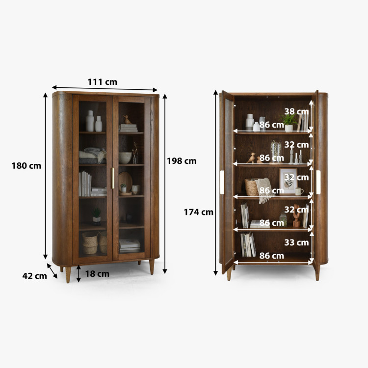 Zweiflügelige Glastürvitrine in Nussbaumfarbe