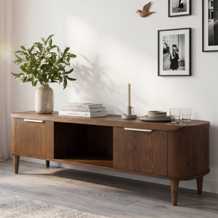 Abgerundete TV-Kommode 180 cm in Nussbaumfarbe