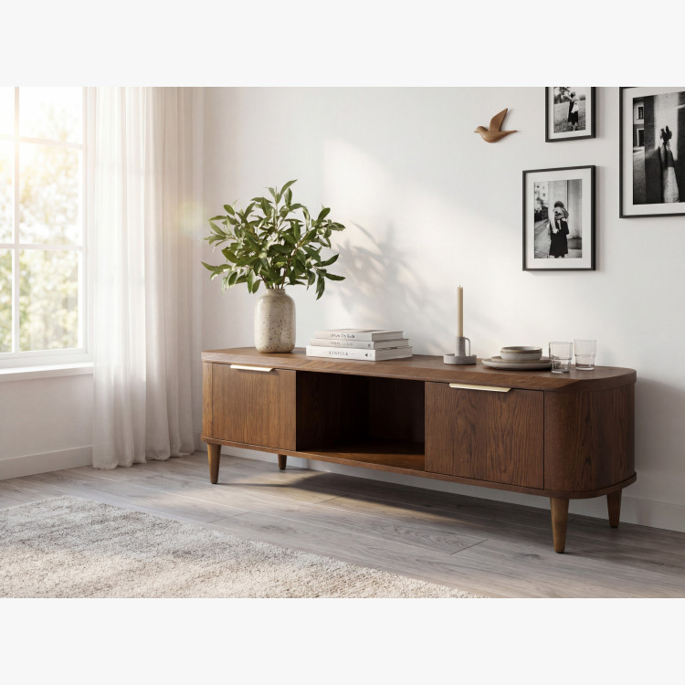 Abgerundete TV-Kommode 180 cm in Nussbaumfarbe