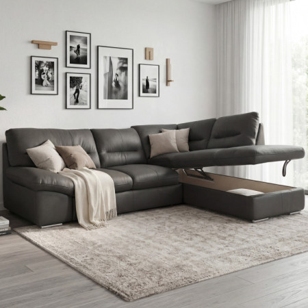 Runde Eckcouch - echtes Leder fango, William Ecke rechts