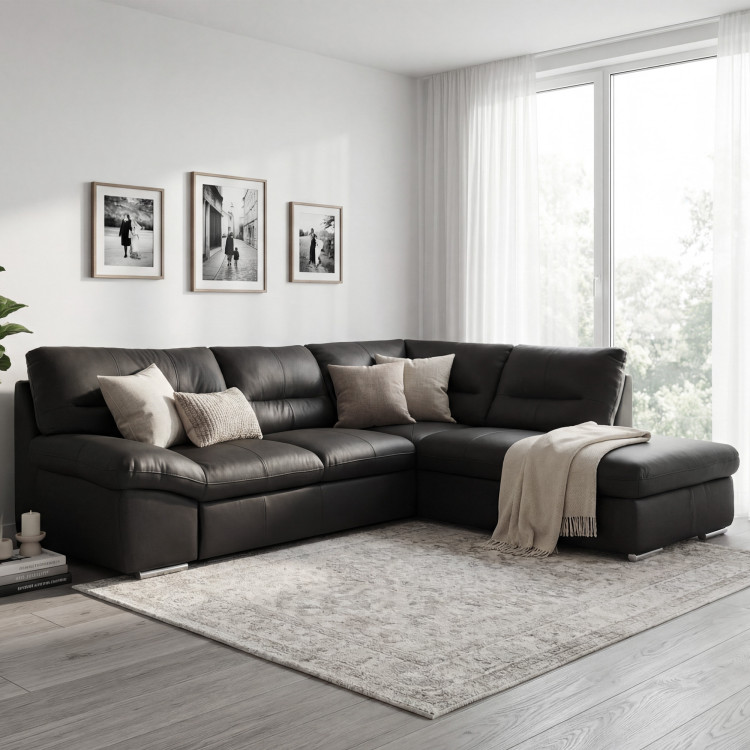 Rundecke Ecksofa - Recht schwarzes Leder, William Ecke rechts