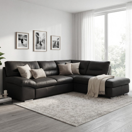 Rundecke Ecksofa - Recht schwarzes Leder, William Ecke rechts