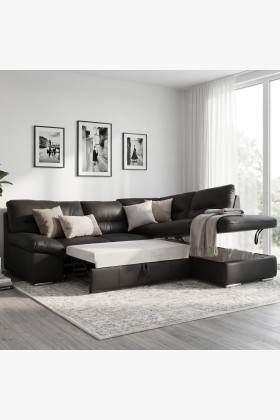 Rundecke Ecksofa - Recht schwarzes Leder, William Ecke rechts 2