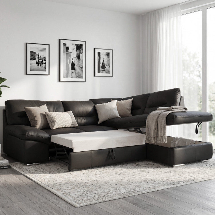 Rundecke Ecksofa - Recht schwarzes Leder, William Ecke rechts