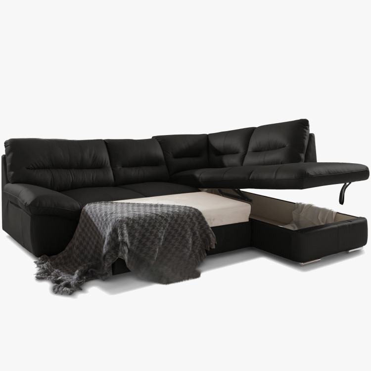 Rundecke Ecksofa - Recht schwarzes Leder, William Ecke rechts