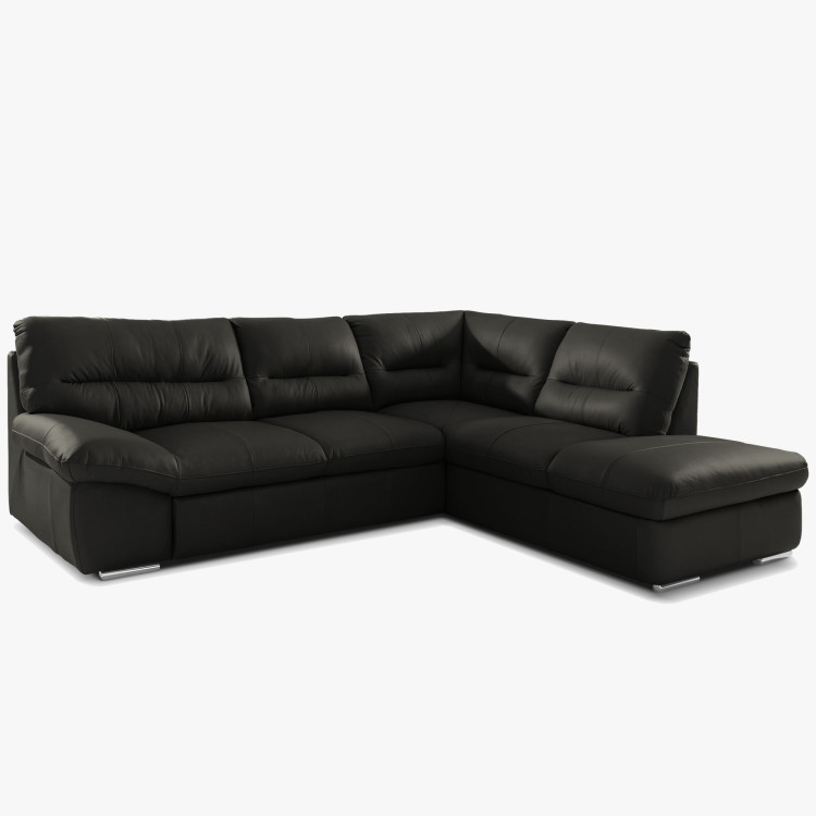 Rundecke Ecksofa - Recht schwarzes Leder, William Ecke rechts