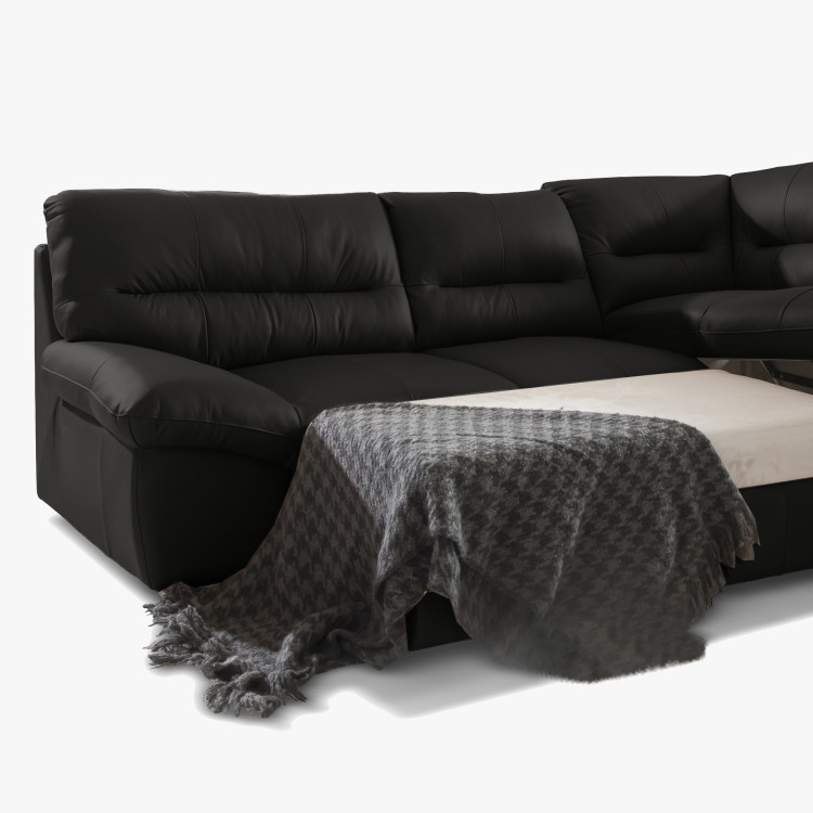 Rundecke Ecksofa - Recht schwarzes Leder, William Ecke rechts