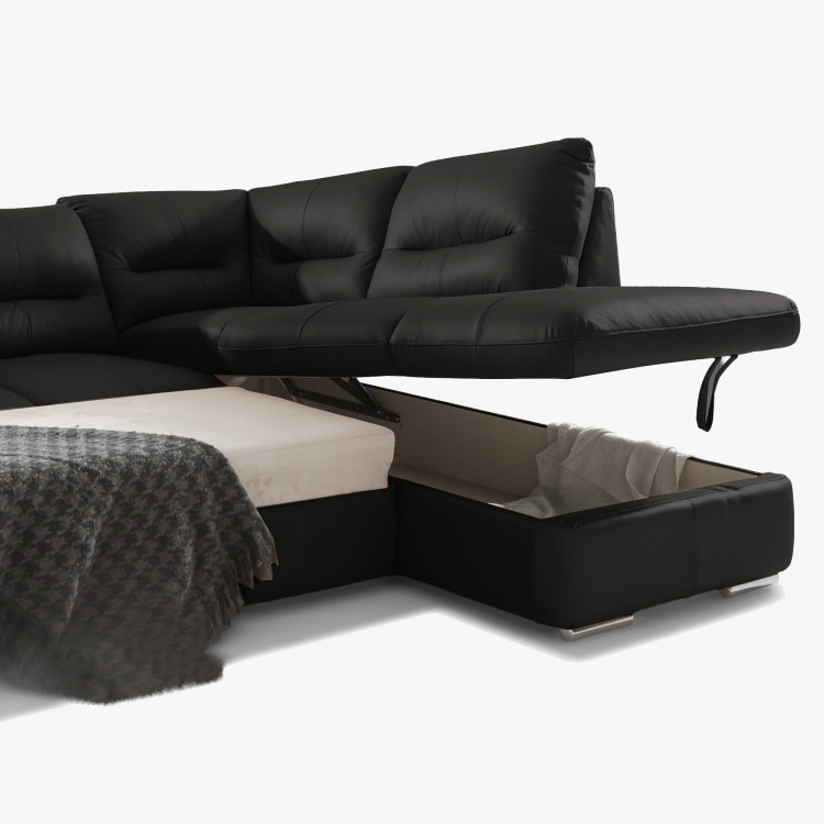 Rundecke Ecksofa - Recht schwarzes Leder, William Ecke rechts