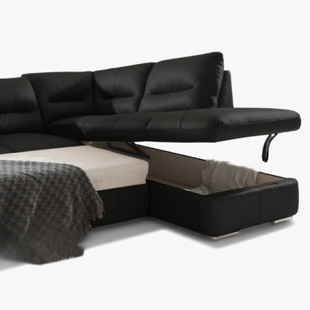 Rundecke Ecksofa - Recht schwarzes Leder, William Ecke rechts