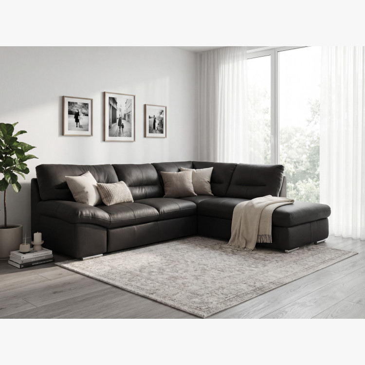 Rundecke Ecksofa - Recht schwarzes Leder, William Ecke rechts