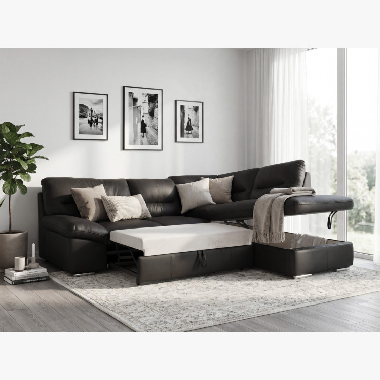 Rundecke Ecksofa - Recht schwarzes Leder, William Ecke rechts