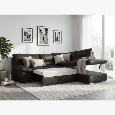 Rundecke Ecksofa - Recht schwarzes Leder, William Ecke rechts