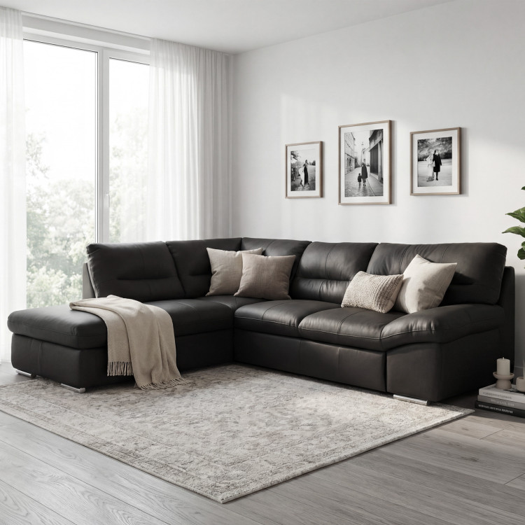 Rundecksofa - echtes Leder schwarz, William Eckelement links