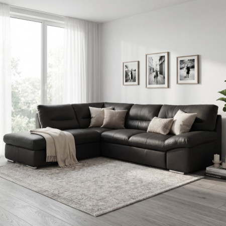 Rundecksofa - echtes Leder schwarz, William Eckelement links