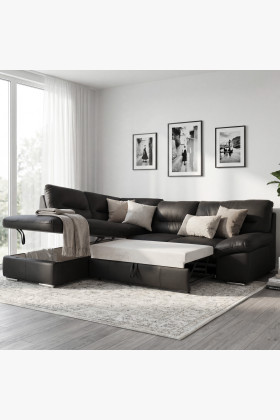 Rundecksofa - echtes Leder schwarz, William Eckelement links 2