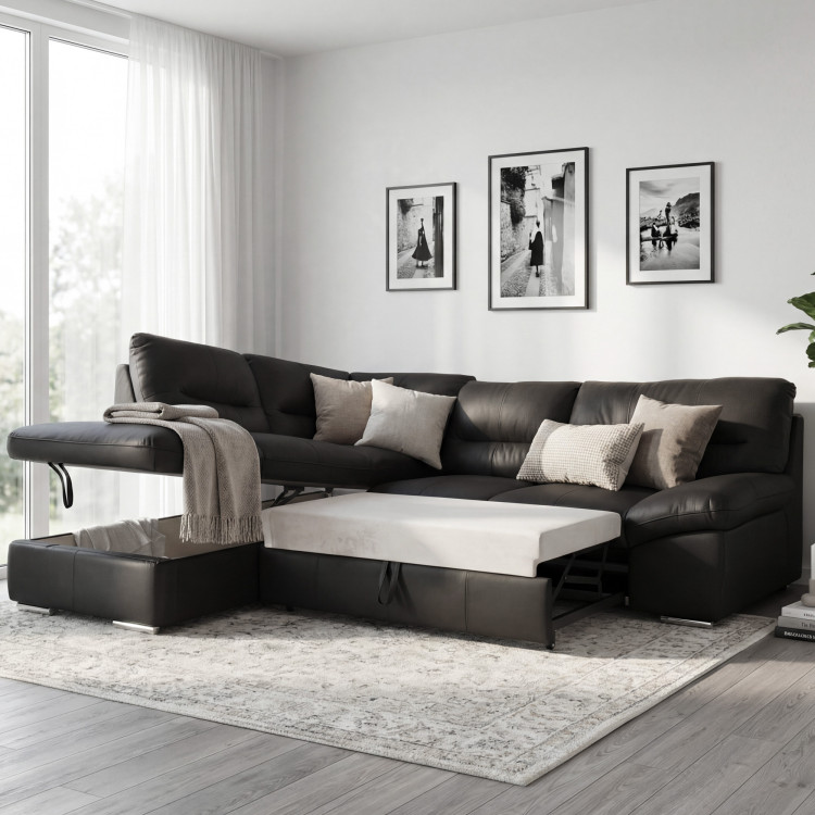 Rundecksofa - echtes Leder schwarz, William Eckelement links