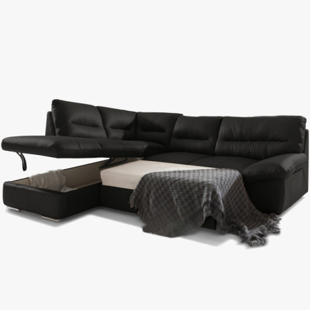 Rundecksofa - echtes Leder schwarz, William Eckelement links