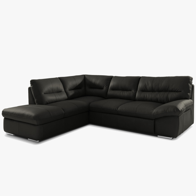 Rundecksofa - echtes Leder schwarz, William Eckelement links