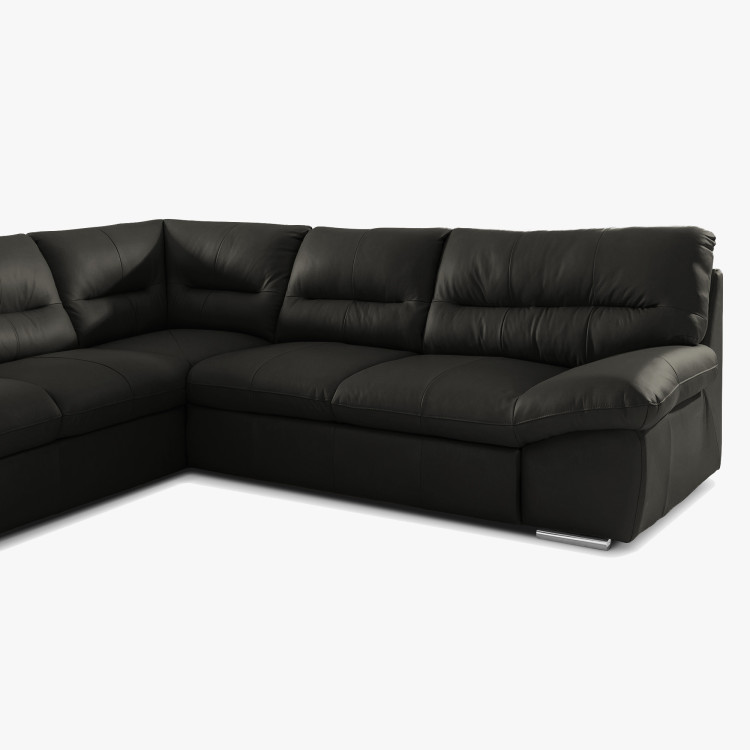 Rundecksofa - echtes Leder schwarz, William Eckelement links