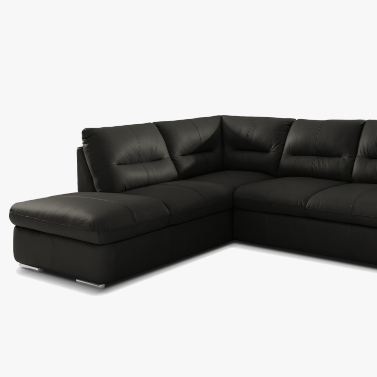 Rundecksofa - echtes Leder schwarz, William Eckelement links