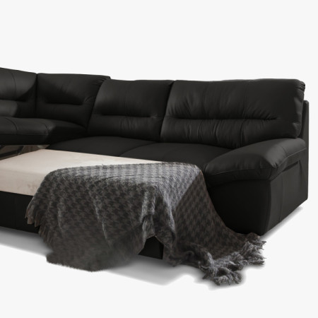 Rundecksofa - echtes Leder schwarz, William Eckelement links