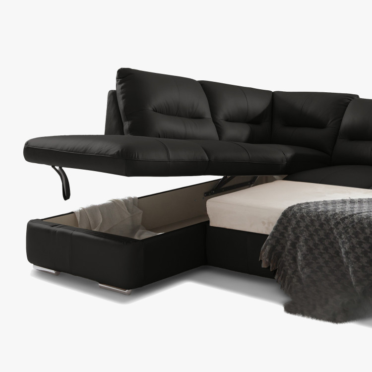 Rundecksofa - echtes Leder schwarz, William Eckelement links