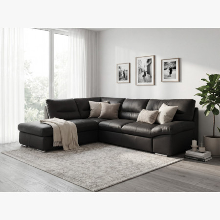 Rundecksofa - echtes Leder schwarz, William Eckelement links