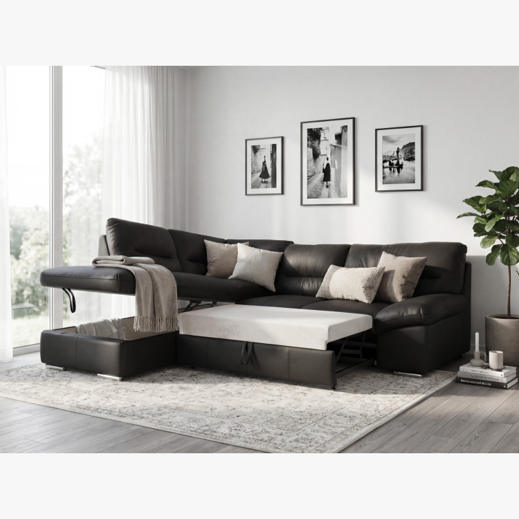 Rundecksofa - echtes Leder schwarz, William Eckelement links