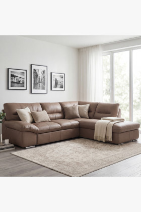 Ecksofa echtes Leder Sand 3-Sitzer Komfort Modell William